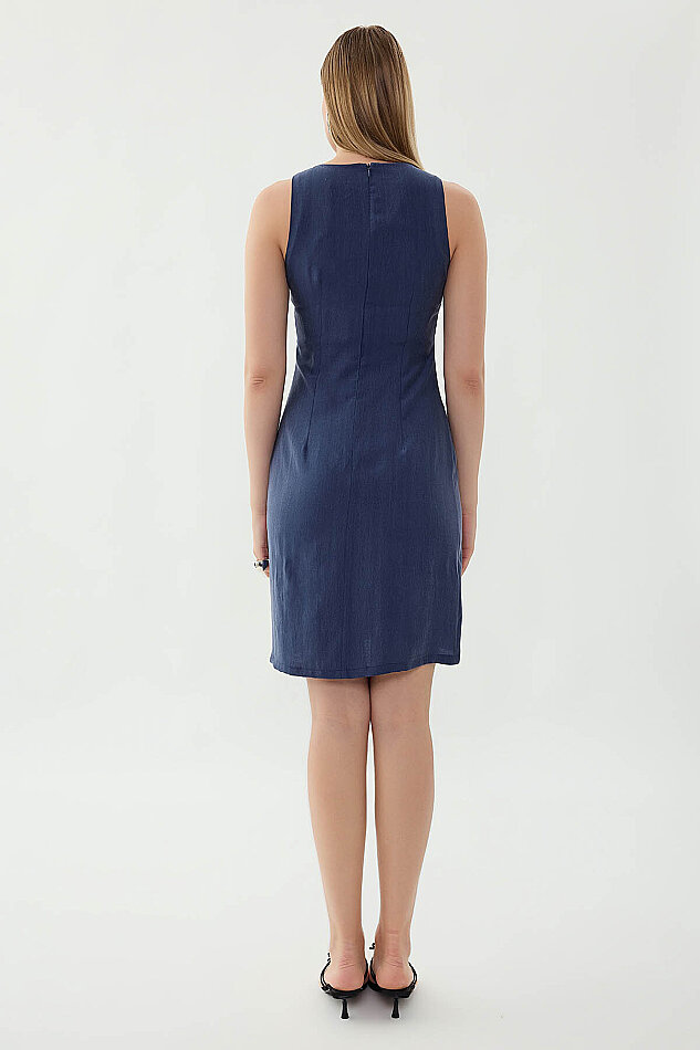 Önü Pileli Sıfır Kol Elbise - 22