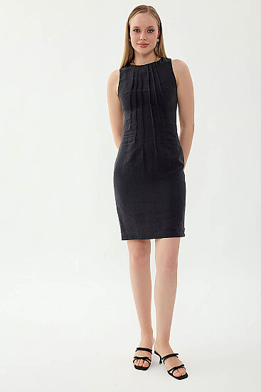 Önü Pileli Sıfır Kol Elbise - 30