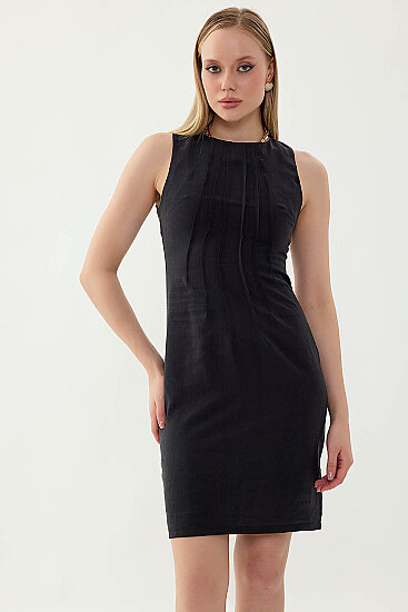 Önü Pileli Sıfır Kol Elbise - 26