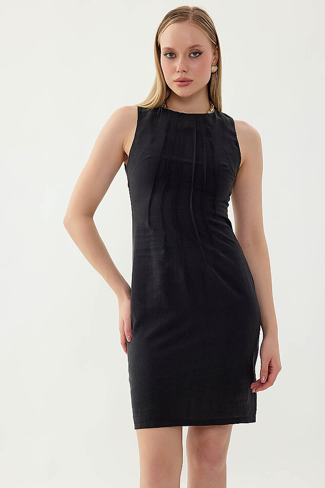 Önü Pileli Sıfır Kol Elbise - 26