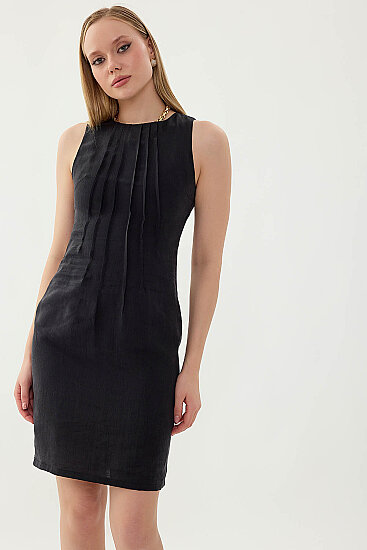 Önü Pileli Sıfır Kol Elbise - 31