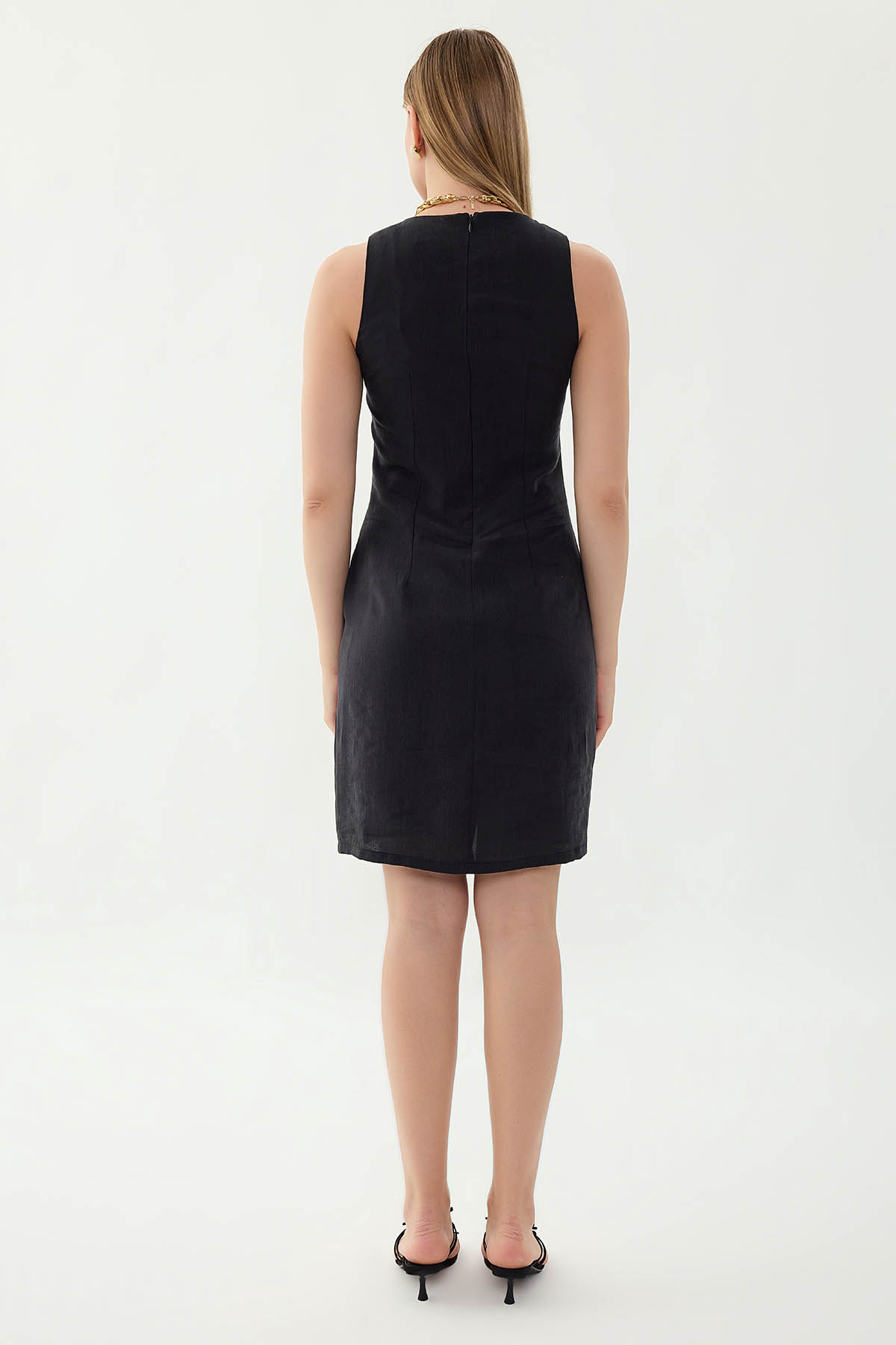 Önü Pileli Sıfır Kol Elbise - Thumbnail