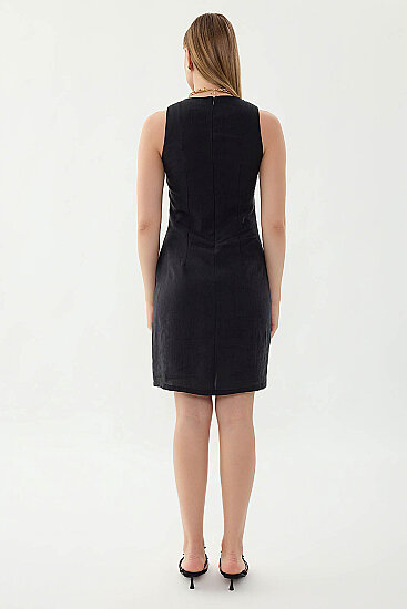 Önü Pileli Sıfır Kol Elbise - 29