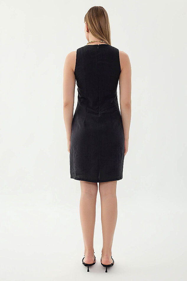 Önü Pileli Sıfır Kol Elbise - 29