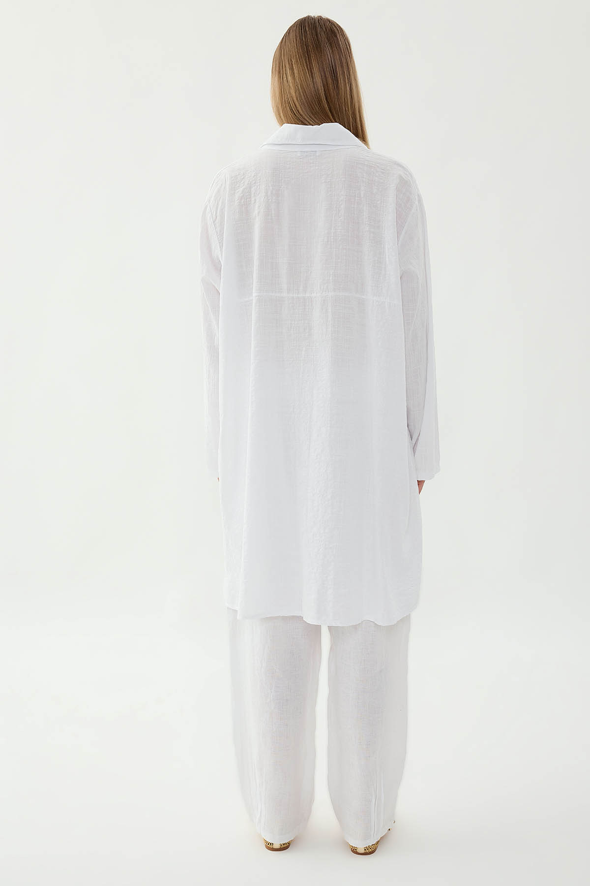 Oversize Baskılı Keten Gömlek - Thumbnail