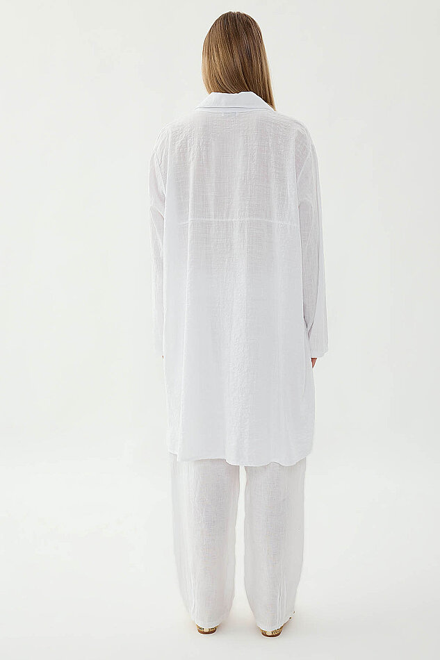 Oversize Baskılı Keten Gömlek - 5