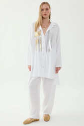 Oversize Baskılı Keten Gömlek (1)