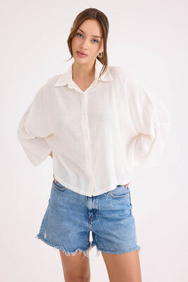 Oversize Viskon Keten Gömlek
