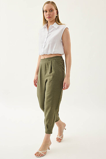 Paçası Pileli Beli Lastikli Pantolon (1)