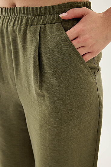 Paçası Pileli Beli Lastikli Pantolon - 4