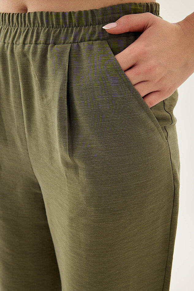 Paçası Pileli Beli Lastikli Pantolon - 4