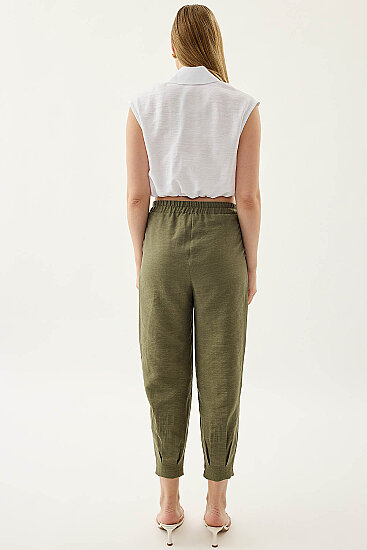 Paçası Pileli Beli Lastikli Pantolon - 5