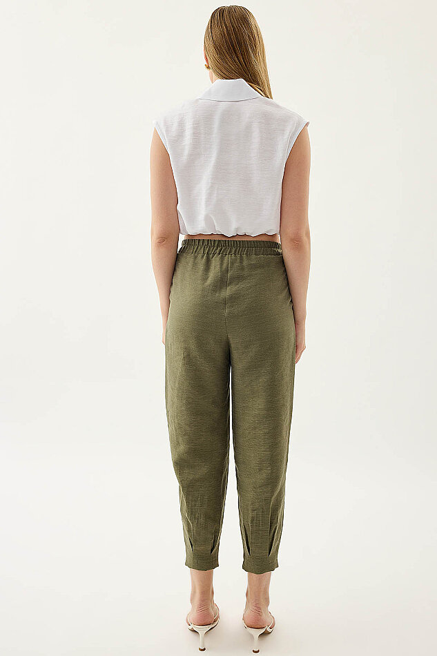 Paçası Pileli Beli Lastikli Pantolon - 5