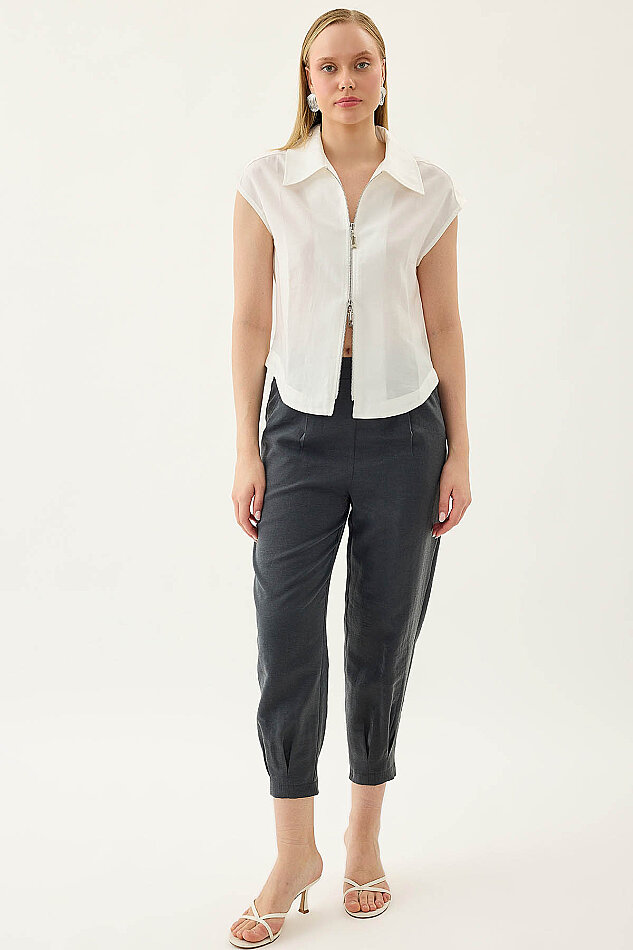 Paçası Pileli Beli Lastikli Pantolon - 10