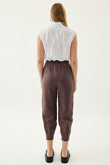 Paçası Pileli Beli Lastikli Pantolon - 15