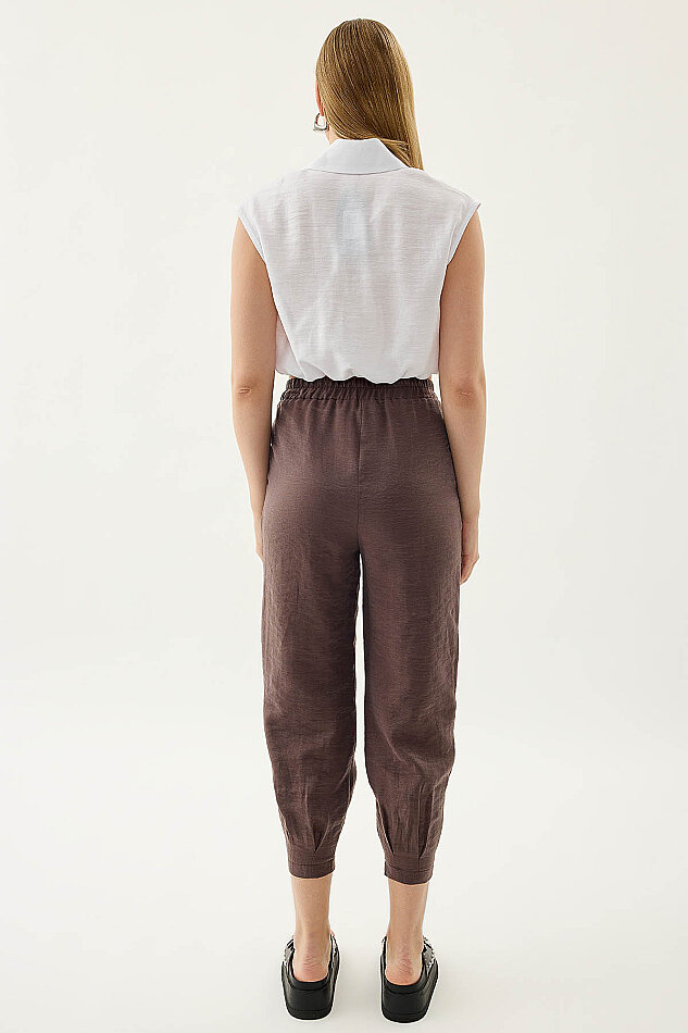 Paçası Pileli Beli Lastikli Pantolon - 15