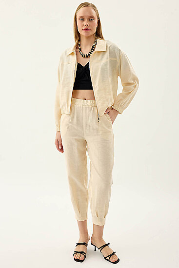 Paçası Pileli Beli Lastikli Pantolon - 17