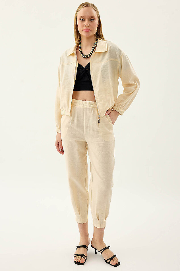 Paçası Pileli Beli Lastikli Pantolon - 17