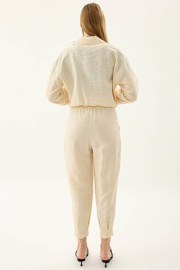 Paçası Pileli Beli Lastikli Pantolon - 19