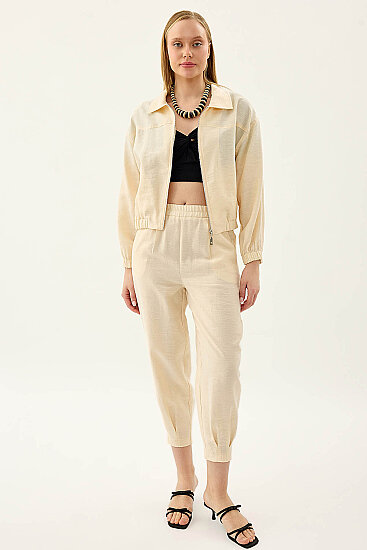 Paçası Pileli Beli Lastikli Pantolon - 16