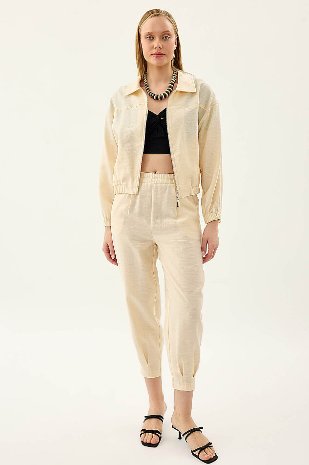 Paçası Pileli Beli Lastikli Pantolon - 16