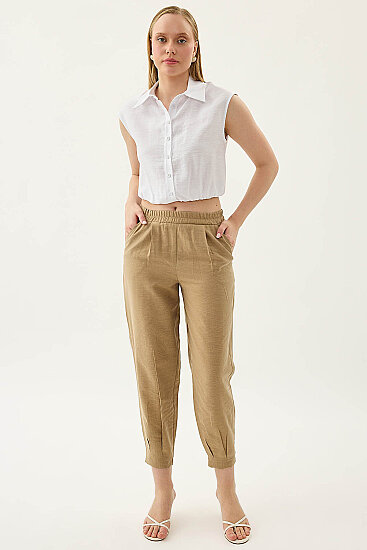 Paçası Pileli Beli Lastikli Pantolon - 21