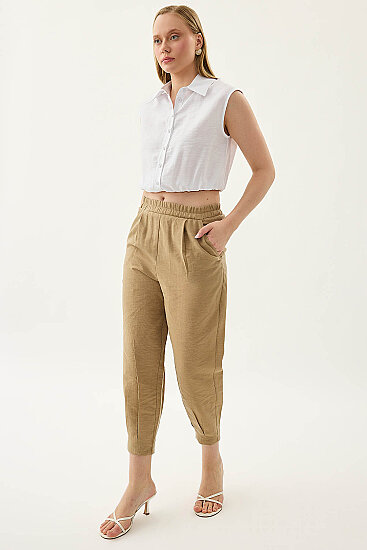 Paçası Pileli Beli Lastikli Pantolon - 22