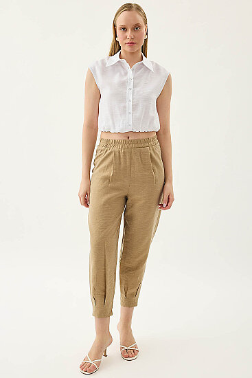 Paçası Pileli Beli Lastikli Pantolon - 20