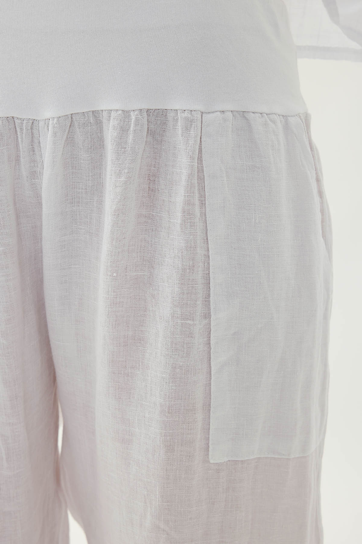 %100 Keten Paçası Pileli Cepli Pantolon - Thumbnail