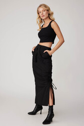 Paraşüt Kumaş Önü Büzgülü Cepli Etek - 7