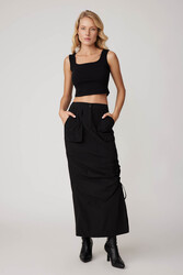 Paraşüt Kumaş Önü Büzgülü Cepli Etek - 9