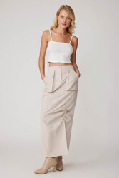 Paraşüt Kumaş Önü Büzgülü Cepli Etek - 11