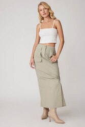 Paraşüt Kumaş Önü Büzgülü Cepli Etek - 17