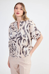 Parlak Kumaş Desenli Hakim Yaka Bluz - 6