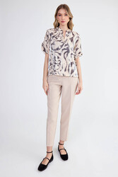 Parlak Kumaş Desenli Hakim Yaka Bluz - 2