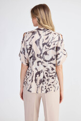 Parlak Kumaş Desenli Hakim Yaka Bluz - 5