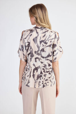 Parlak Kumaş Desenli Hakim Yaka Bluz - 5