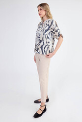 Parlak Kumaş Desenli Hakim Yaka Bluz - 10