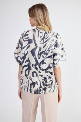 Parlak Kumaş Desenli Hakim Yaka Bluz - 13