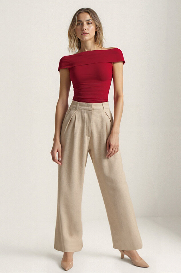 Pens Detaylı Pileli Palazzo Pantolon - 3