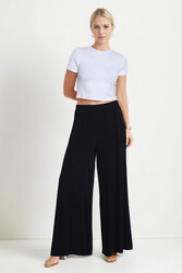 Pile Detaylı Geniş Paça Pantolon - 1