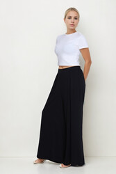 Pile Detaylı Geniş Paça Pantolon - 3