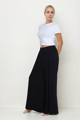 Pile Detaylı Geniş Paça Pantolon - 3