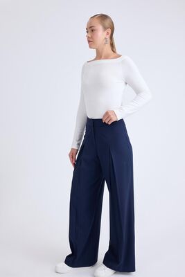 Pileli Geniş Paça Pantolon - Thumbnail (6)