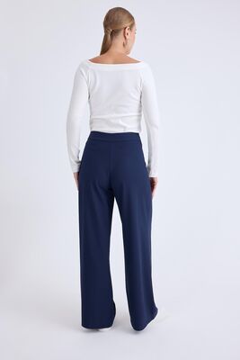 Pileli Geniş Paça Pantolon - Thumbnail (7)