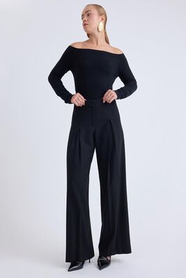 Pileli Geniş Paça Pantolon - Thumbnail (8)