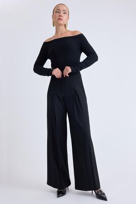 Pileli Geniş Paça Pantolon - Thumbnail (10)