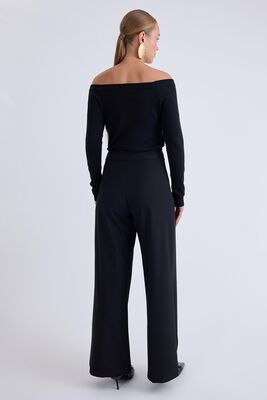 Pileli Geniş Paça Pantolon - Thumbnail (11)