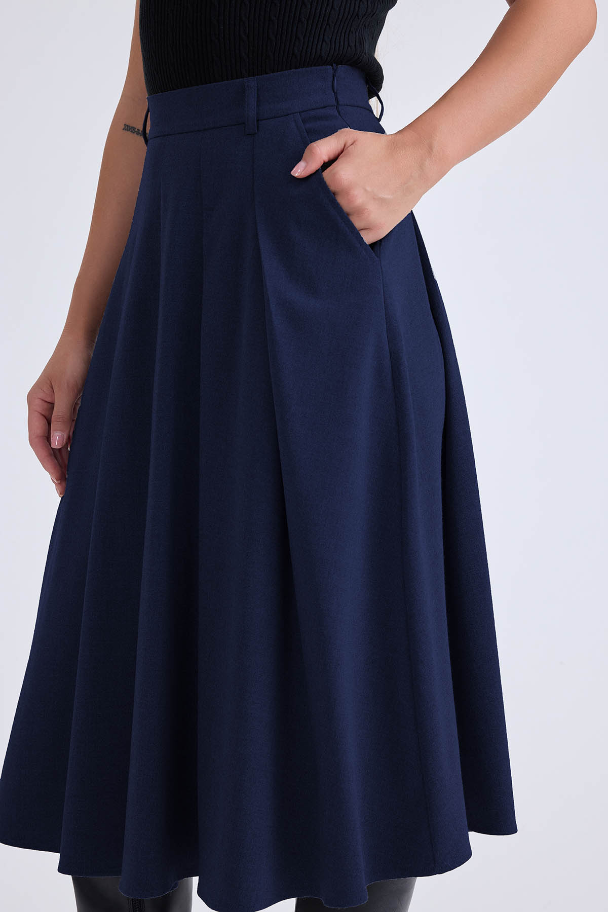 Pileli Midi Boy Cepli Etek - Thumbnail