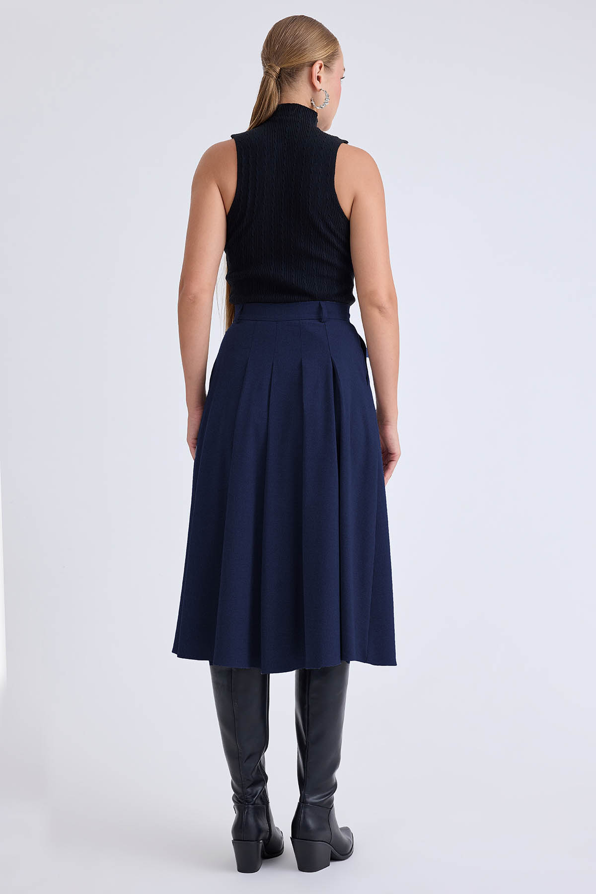 Pileli Midi Boy Cepli Etek - Thumbnail